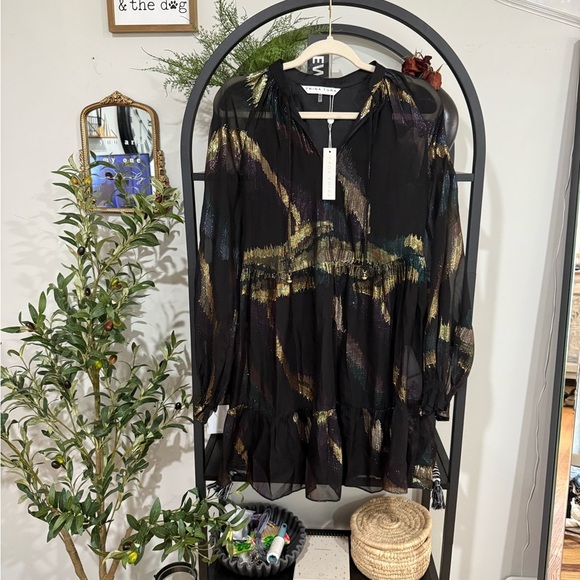 Trina Turk Black Dress with Gold and Green Accents matalic design size xs - Picture 3 of 13